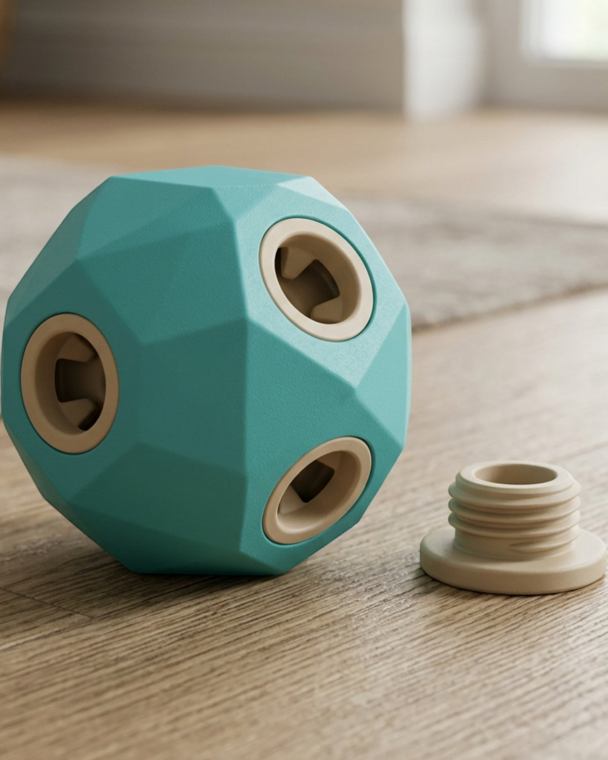 Qndgp Faceted TPR Puzzle Treat Ball Teal Sand 9 cm - Lifestyle view