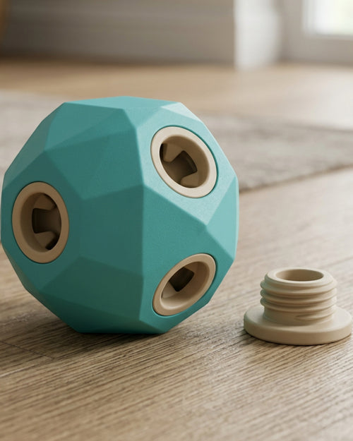 Qndgp Faceted TPR Puzzle Treat Ball Teal Sand 9 cm - Lifestyle view