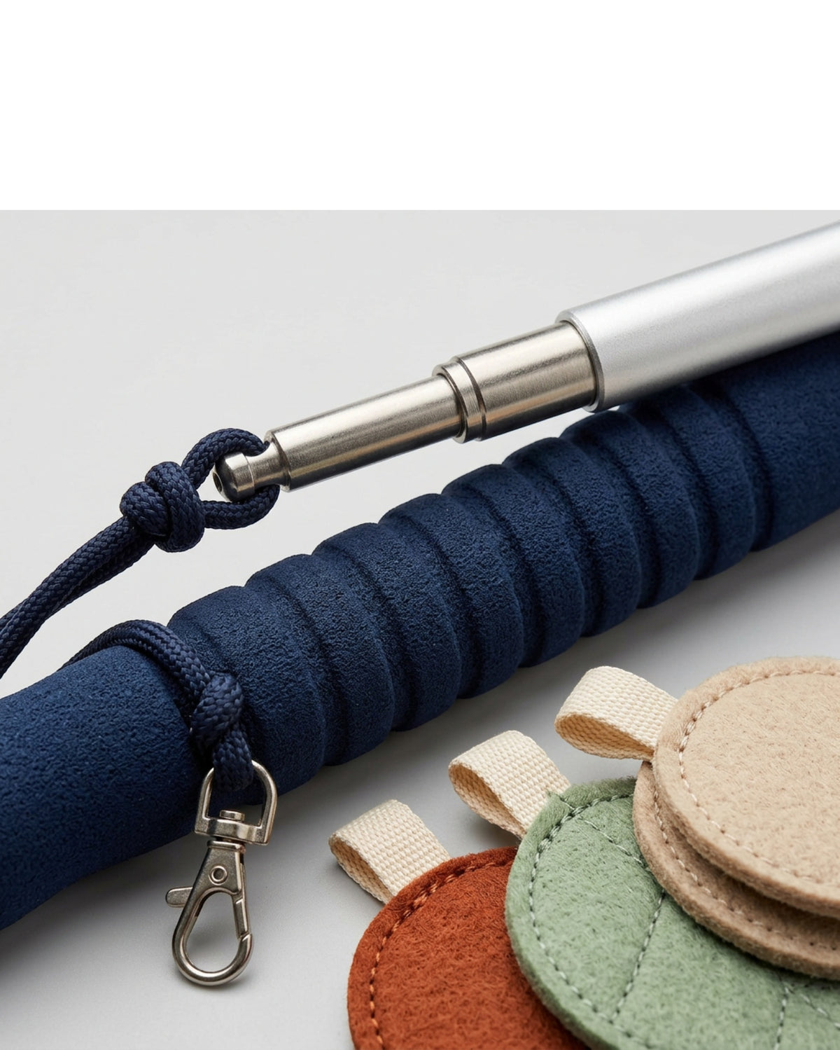 Qndgp Telescoping Cat Wand with Three Felt Attachments Navy - Detail view