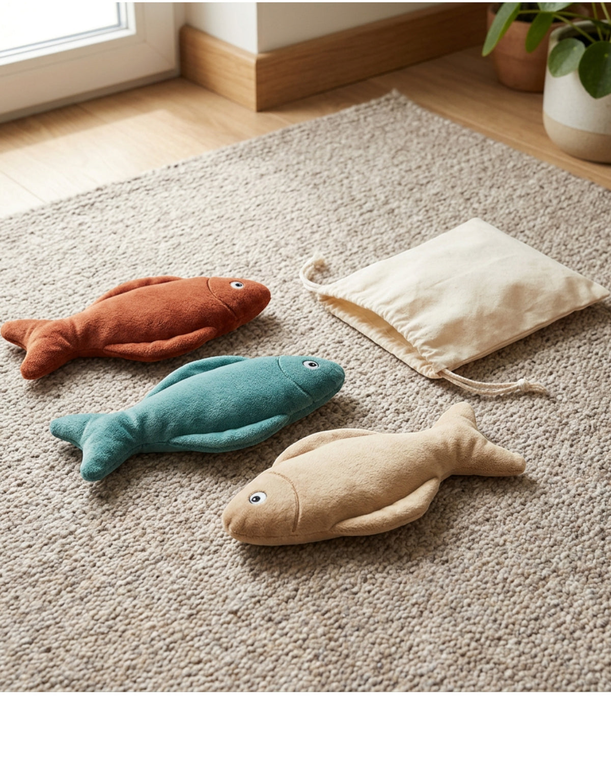 Qndgp Three Piece Flat Plush Crinkle Fish Rust Teal Sand - Lifestyle view